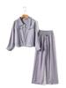 Autumn 2025 Women's Casual Set: Slim Lapel Top & High-Waisted Wide-Leg Pants