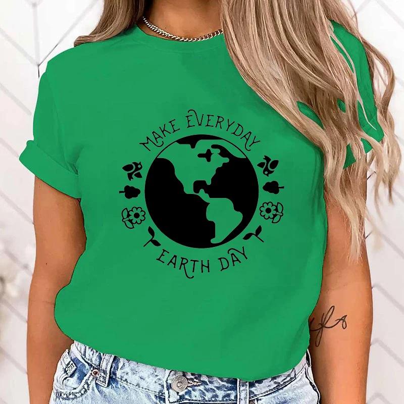(Premium T-shirt)Make Everyday Earth Day T Shirt Women Casual Personality Round Neck Short Sleeve Fashion T Shirt 10 Colors tops