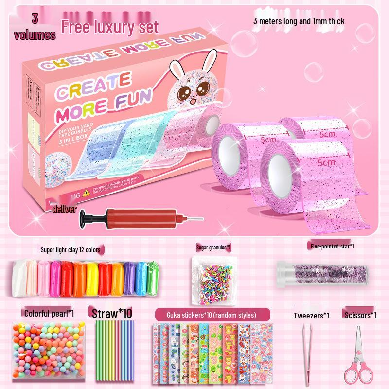 Nano Gel Squishy Toy Craft Kit - Double-Sided Tape & High Viscosity Bubble Blowing Set