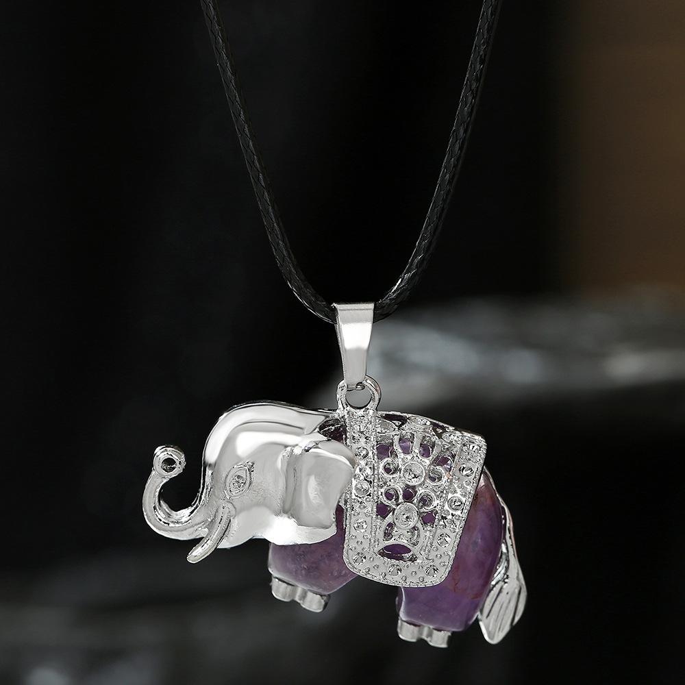 Pandantiv din cristal natural, aliaj ametist, colier elefant din cristal roz, bijuterii