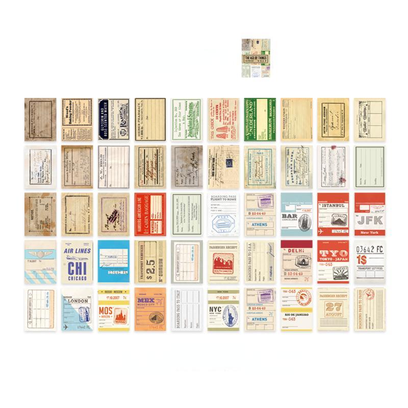50pcs Vintage Plant Stickers Junk Journal Retro Newspaper Stamp Ticket Stickers Label DIY Diary Album Scrapbooking Material