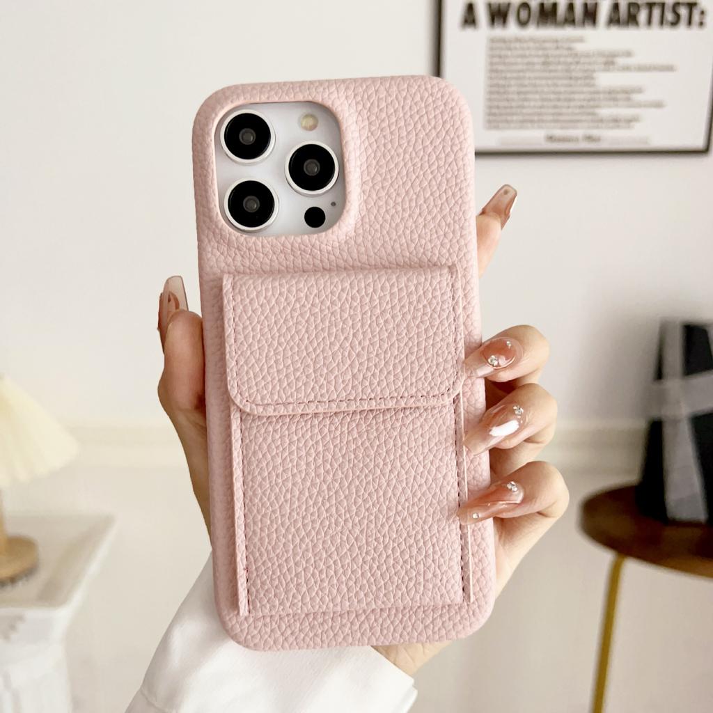 Applicable to iPhone14 mobile phone case 15Pro leather lychee pattern multi-function card bag holder 12Pro color