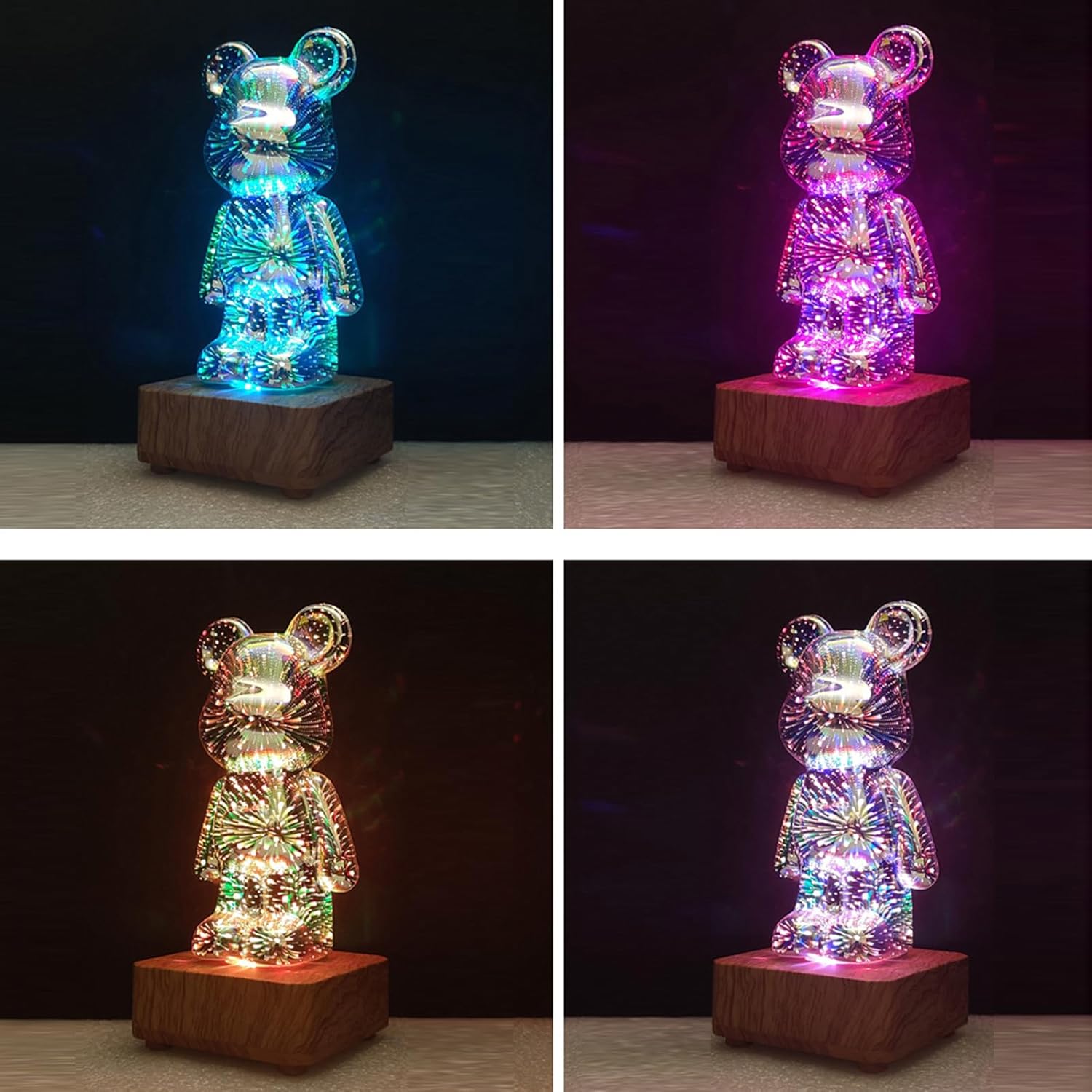 

3D Firework Bear Light Projection Colorful Bear Decor Room Night Lights, Glass Three-Dimensional Table Lamp Variable 8 Color Light For Living Room