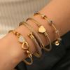 Retro Personality Evil Eye Micro Inlay Zircon Double Heart Bangles for Women Gold Color Stainless Steel Twist Bracelet Jewelry