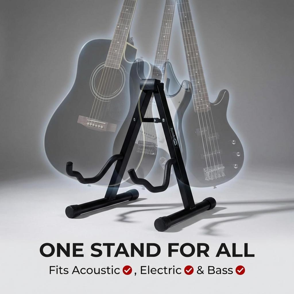 RockJam Folding Stand RJGS01 for and Electric Guitars Acoustic, Classical,