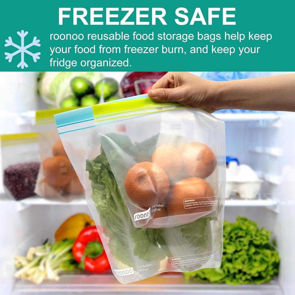 12 Pack Reble Gallon Freezer Bags, Dishwasher Safe BPA Free Food Storage Bags, Extra Thick Leakproof Plastic Ziplock Bags for Meal Prep Fruits