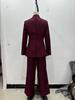 European American Style Fashion Suit: Buckle Decor Jacket & Straight-Leg Pants Two-Piece Slim Fit Set for Women