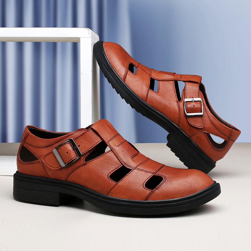 High End Brand Men's Genuine Leather Sandals Size 48 Mens Shoes New Platform Sandals Breathable Outdoor Camping Shoes Versatile