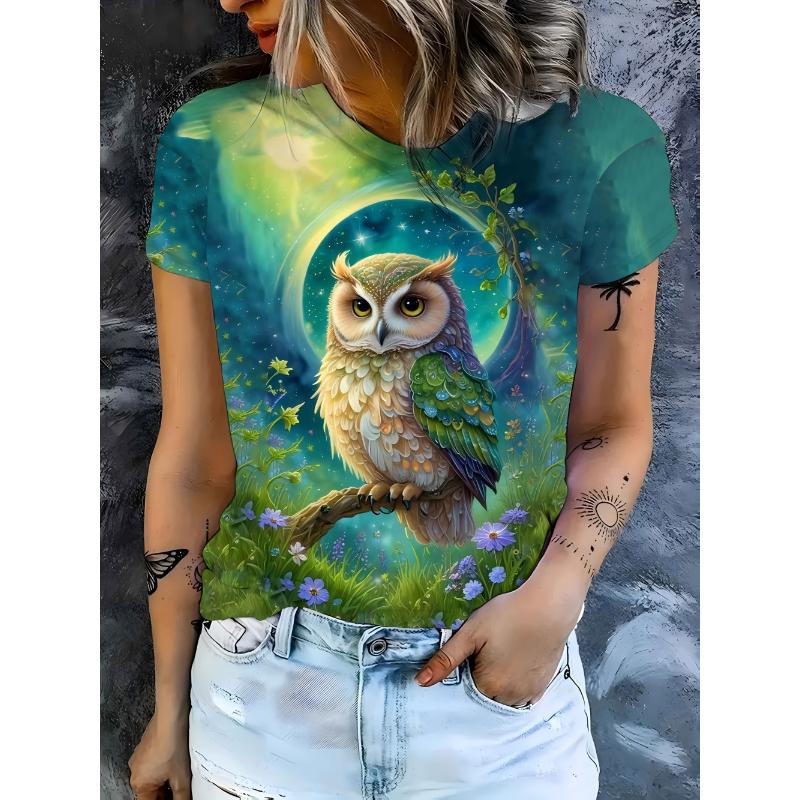 Modisches Damen Rundhals Kurzarm 3D Porträt Farbig Bedrucktes Porträt Kurzarm Rundhals T-Shirt