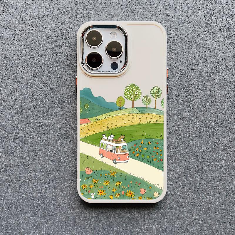 Flower Tree Kitten Silicone Phone Case For iPhone 12 11 Pro Max 16 15 14 13 Pro Max Plus X XR XS 7 8 Plus SE2 Shockproof Covers