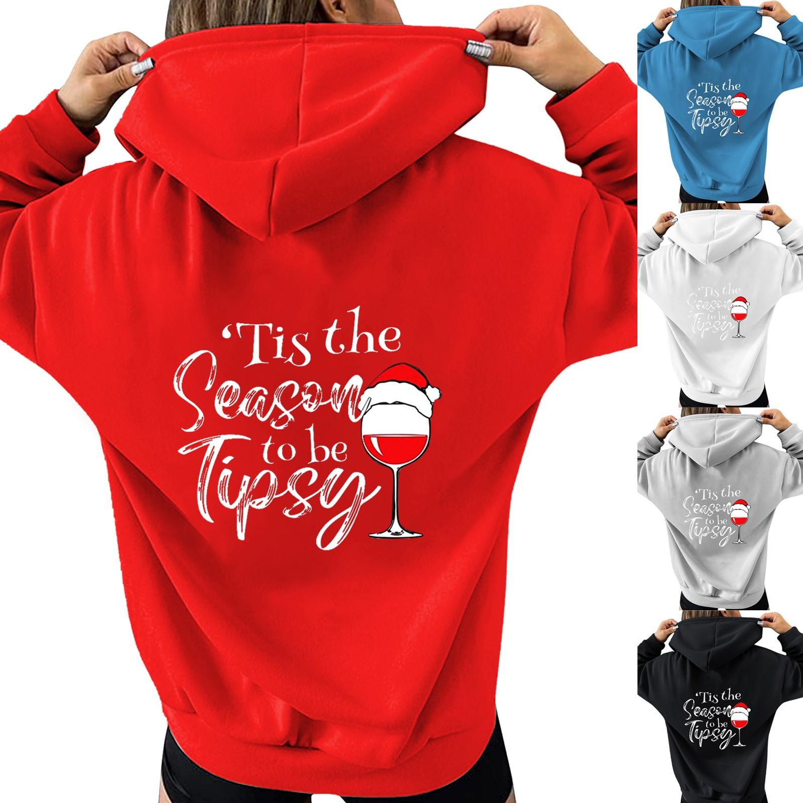 

Женская мода для отдыха, рождественской вечеринки, пуловер с длинными рукавами и капюшоном с принтом, топ