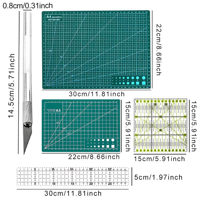 Handicraft Slicing Tools A4 A5 Sized Cutting Pad Carving Knife with Blades Gridded Design Acrylic Rulers DIY Craft Lovers QC-ZYF