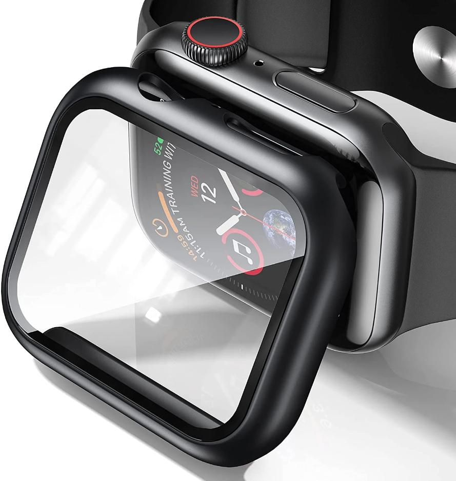 2in1 Case + Tempered Glass for Apple Watch 4/5/6/SE 44MM, Black