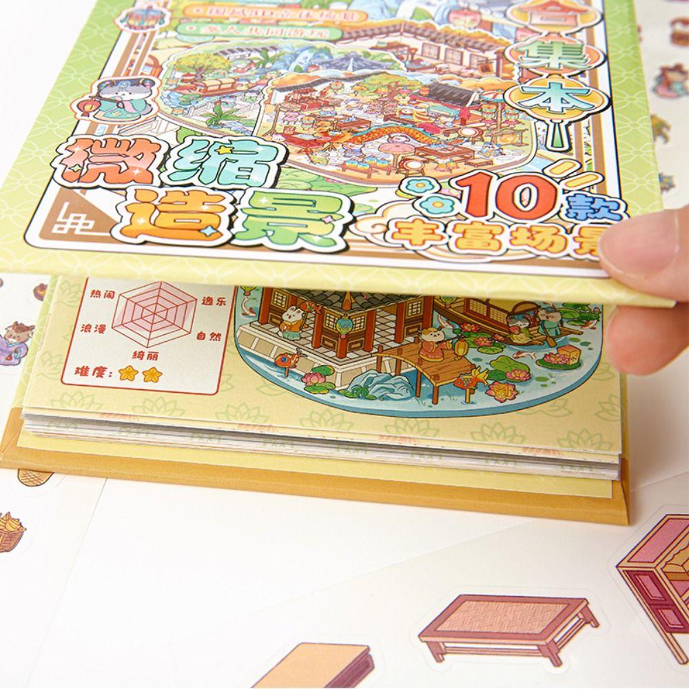 Kínai stílusú 3D tájkép matrica PET miniatűr jelenet kollázs ajándék