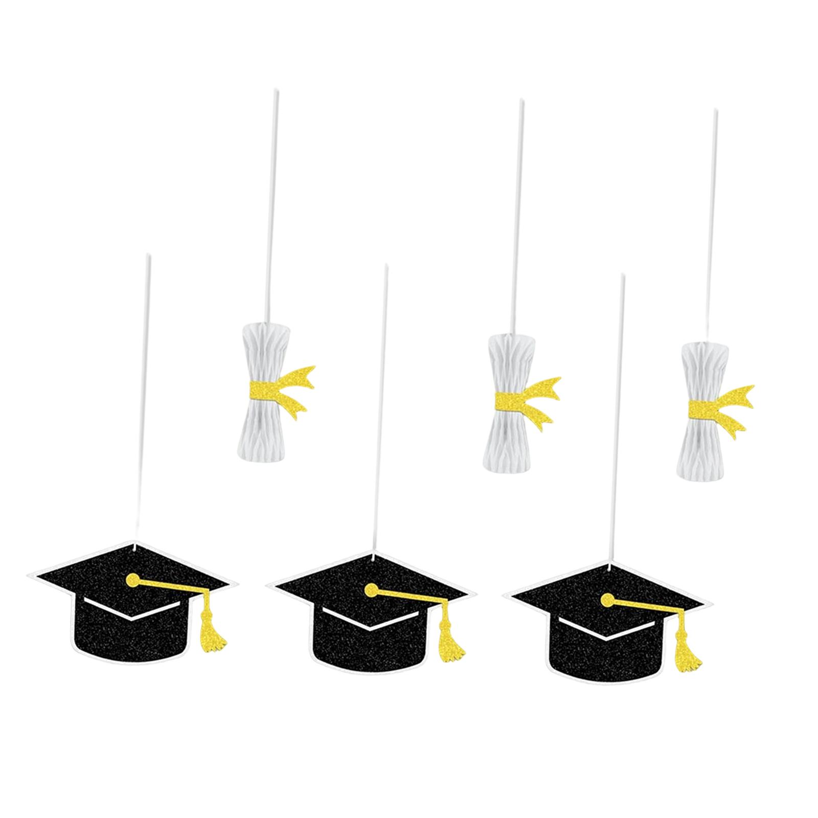 

6Pcs Graduation Decorations, Honeycomb Diploma Graduation Cap Hanging Ornaments, Party Decor for Home, School, Backdrop чёрный