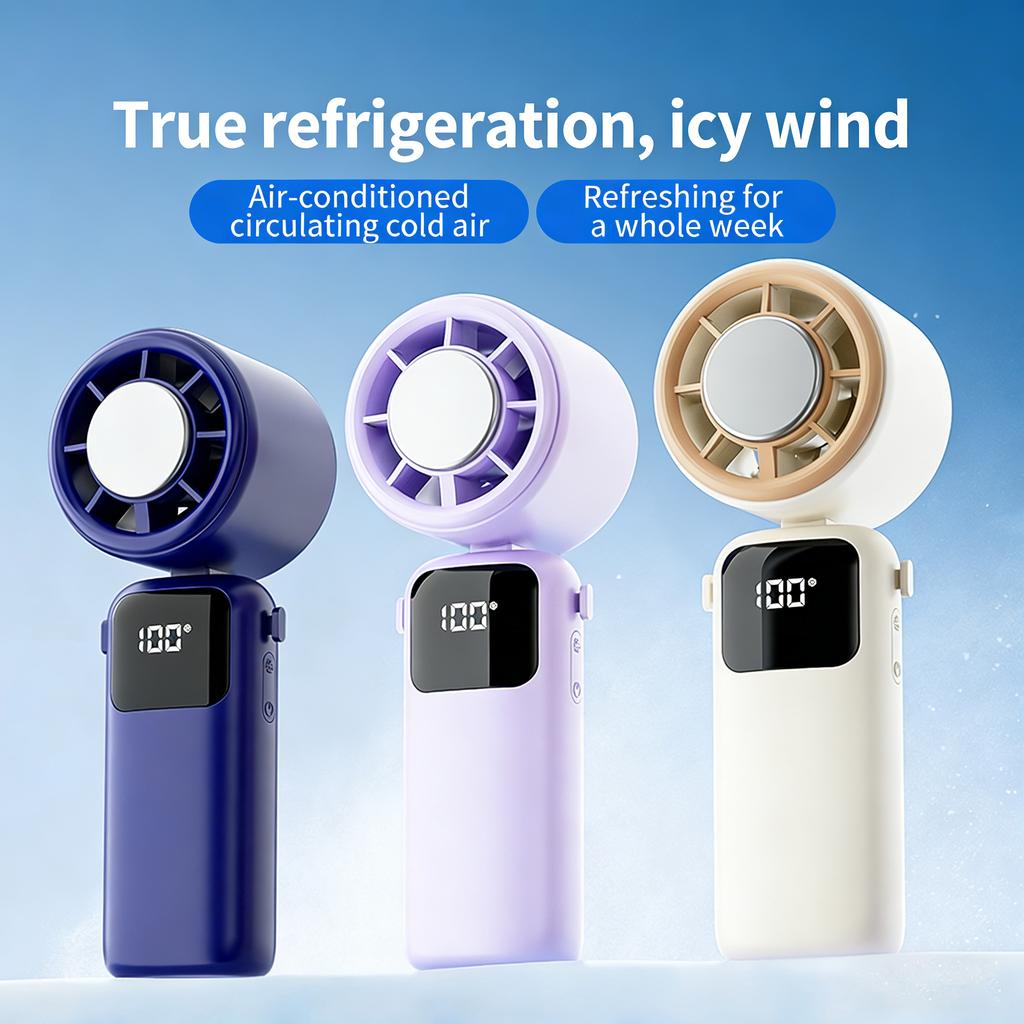 16°C Icy Cold Portable Handheld Fan Foldable Neck Hanging Fan 100 Speeds Rechargeable Mini Fan with Digital Display