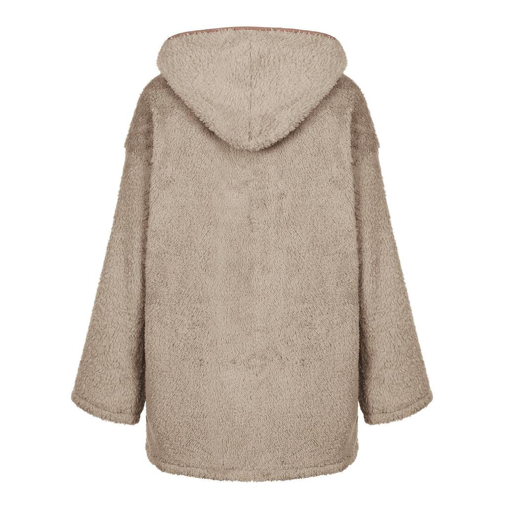 Dámská móda podzim zima tlustá plyšová kapsa s dlouhým rukávem