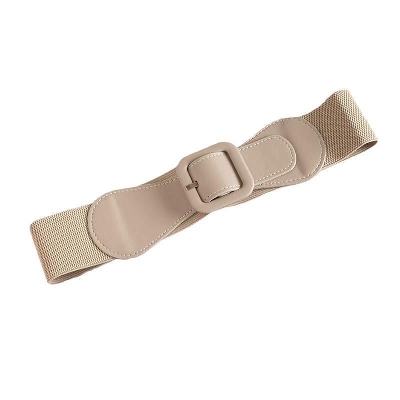 Women's Simple and Versatile Elastic Buckle Adjustable Atmospheric Basic PU Waist Seal Wide Daily Casual Belt