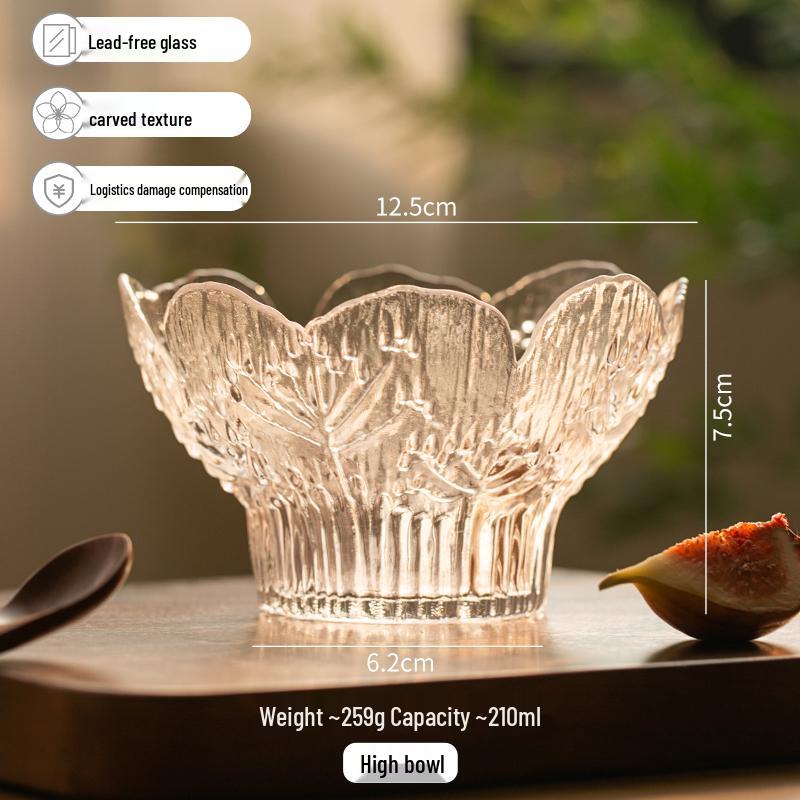 Szklana Miska na Owoce z Wytłaczanymi Płatkami - Elegancka Japońska Zastawa Stołowa na Desery i Sałatki