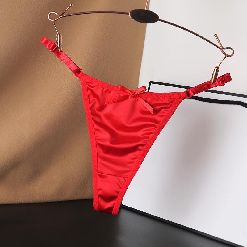 Шелковый Атласный Регулируемый Низкопосадочный Стринг с Бантом - Женский Большого Размера Европейский Стиль Medium красный