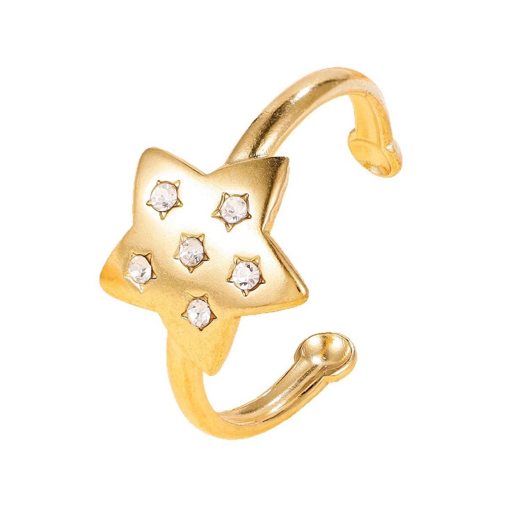 Versatile Rhinestone Star Stainless Steel Adjustable Ring for Women