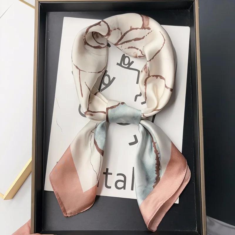 Luxury Brand  Square Scarf Women Cat Neck Hair Tie Band Beach Hijab Kerchief Head Headbands Bandana Female Foulard 70cm