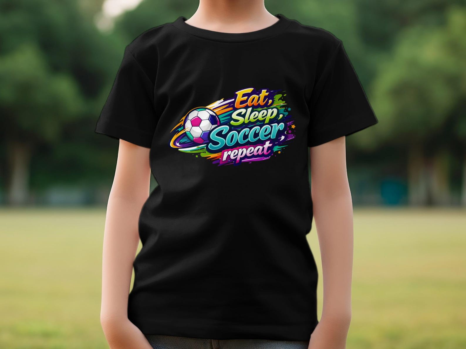 Eat Sleep Soccer Repeat Youth T-Shirt, Vibrant Football Graphic Tee XL