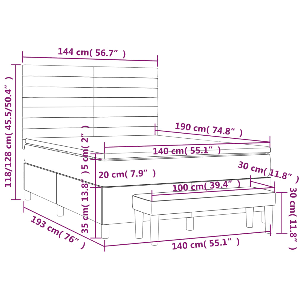 Box Spring Bed with Mattress Pink 140x190 cm Velvet