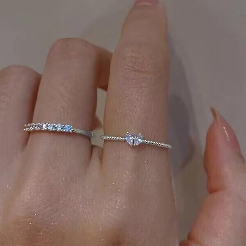 

New Luxury Zircon Heart Rings for Women Fashion Korean Opening Adjustable Rhinestone Ring Wedding Jewelry Girlfriend Gifts 2026