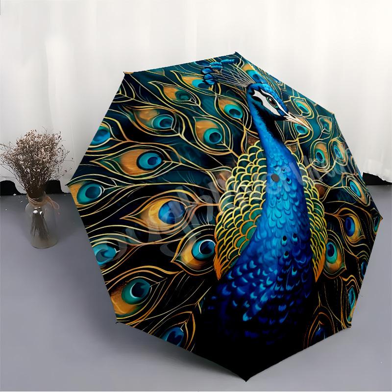 1pc Peacock Feather Automatic Umbrella High Quality Canopy, Portable Folding Umbrella with, Ideal Gift for - Travel, Everyday, Formal Events, Stylish