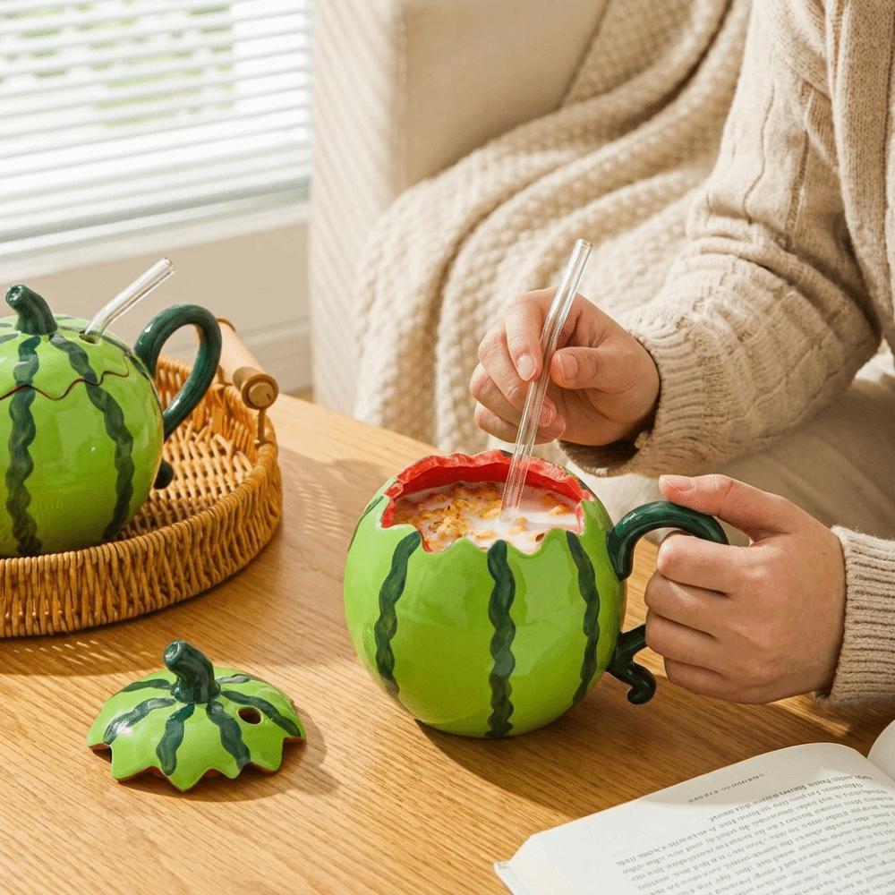 Heat Resistant Ceramic Watermelon Cup 500ml Capacity Coffee Mugs Cute Drinking Cup Cafe