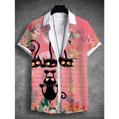 Men's Shirts Art Cat Graphic 3D Print Simple Shirts 2025 Summer Short Sleeved Tops Streetwear Loose Casual Hawaiian Shirt