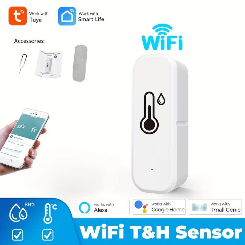 

Умный Wi-Fi датчик температуры и влажности Tuya для дома, беспроводной Wi-Fi датчик температуры и влажности для помещений белый