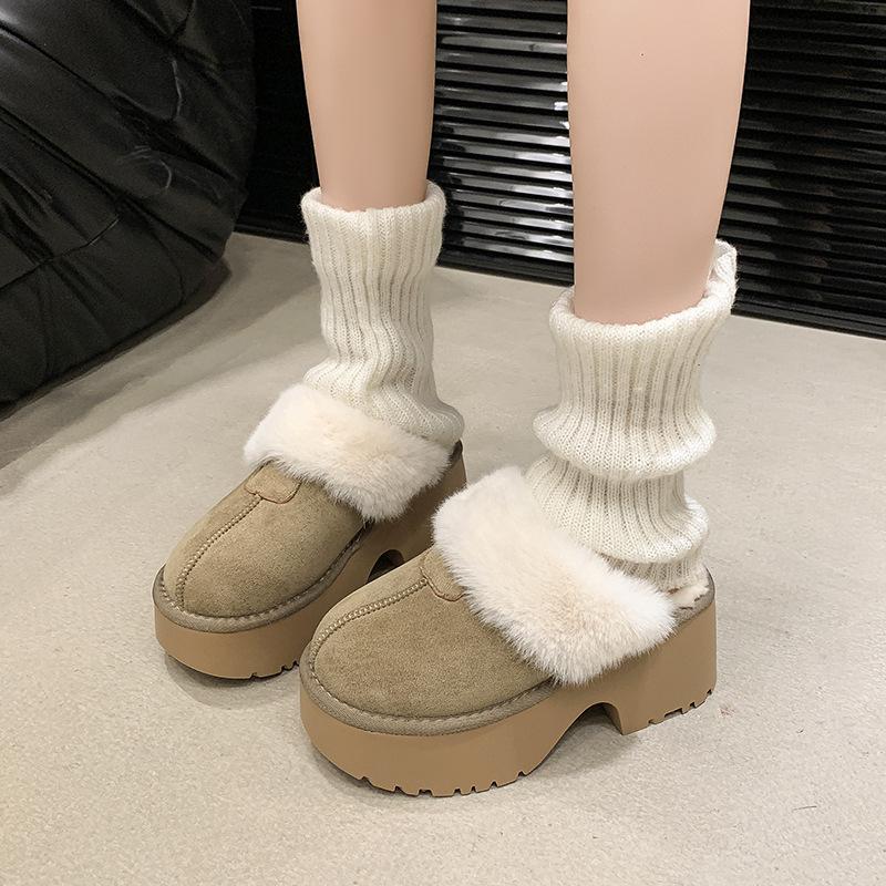 Mao Mao bag head slippers women's 2025 winter new outer wear thick-soled heightening velvet cotton shoes fur integrated snow boots