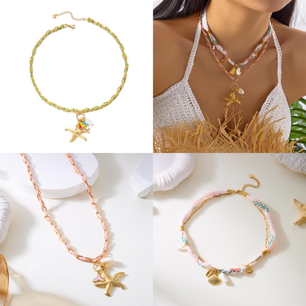 Beach Theme Necklace With Butterfly Bow Flower Starfish Umbrella For Women Summer Accessories