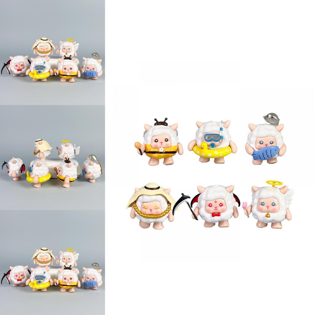 6 Pcs Eggy Party Sheep Design Mini Model Desktop Decoration Ornament Set For Home Decor And Collection