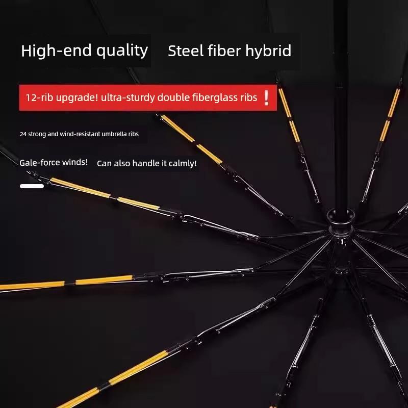 24-Rib Double-Rib Umbrella, Enlarged and Reinforced, Thickened, Fully Automatic, Dual-Use for Sun and Rain, Sunshade Umbrella for Men and Women