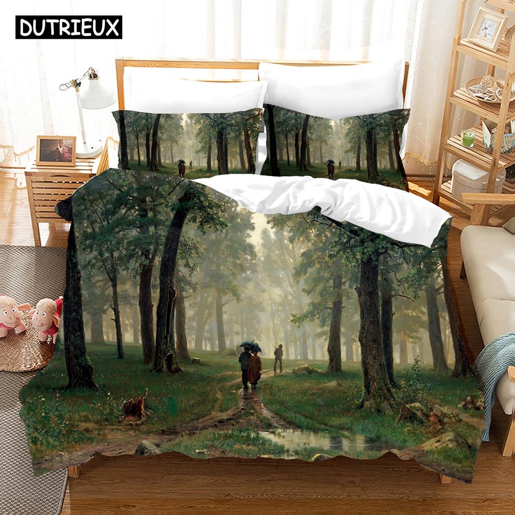 Fantasy Oil Painting Bedding Set House Bridge Scenery Duvet Cover Set Bedroom Bed Bedclothes Decor Luxury Gift Queen King Size
