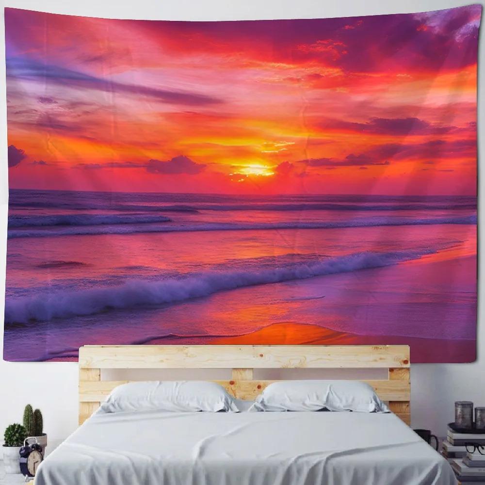 Living room bedroom decoration background poster starry sky coconut tree tapestry wall hanging sofa blanket dreamy sea