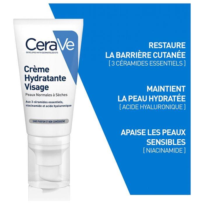 Crème Hydratante Visage - CeraVe - 52ml - Peaux Normales À Sèches - Texture Ultra Légère - Non Comédogène