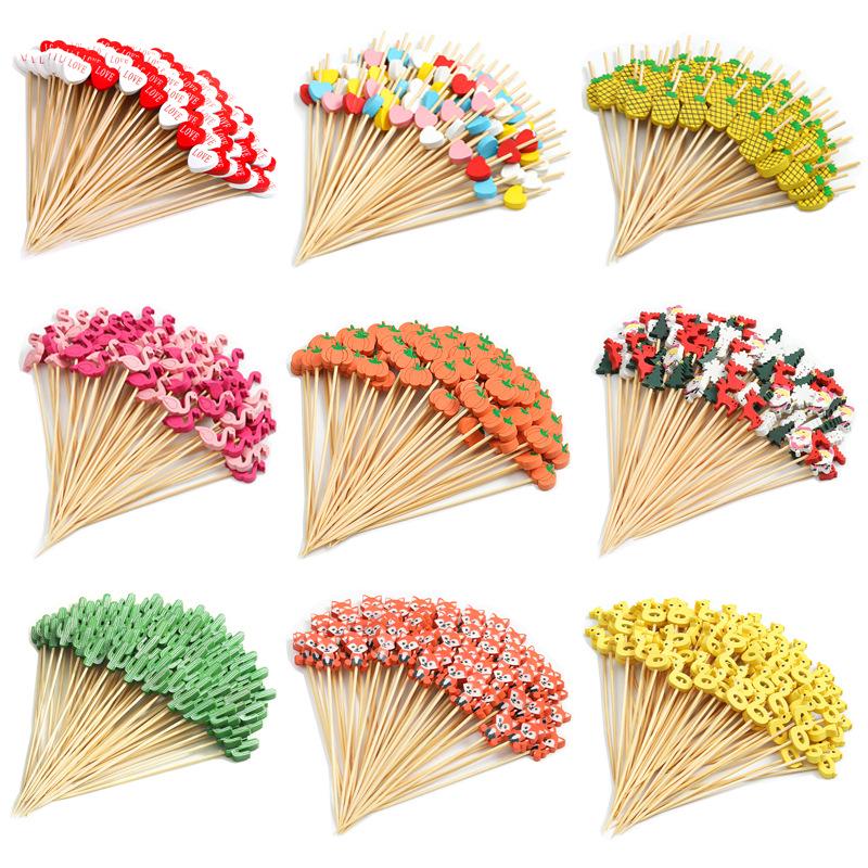 Creative Bamboo Fruit & Flower Picks for Parties, Cocktails, Burgers, & Easter Decorations