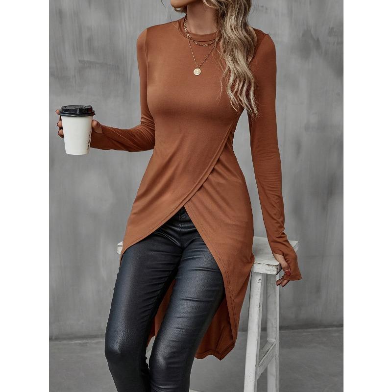 YYFS Camicette e camicie con scollo a maniche lunghe con stampa tinta unita primavera autunno moda casual da donna