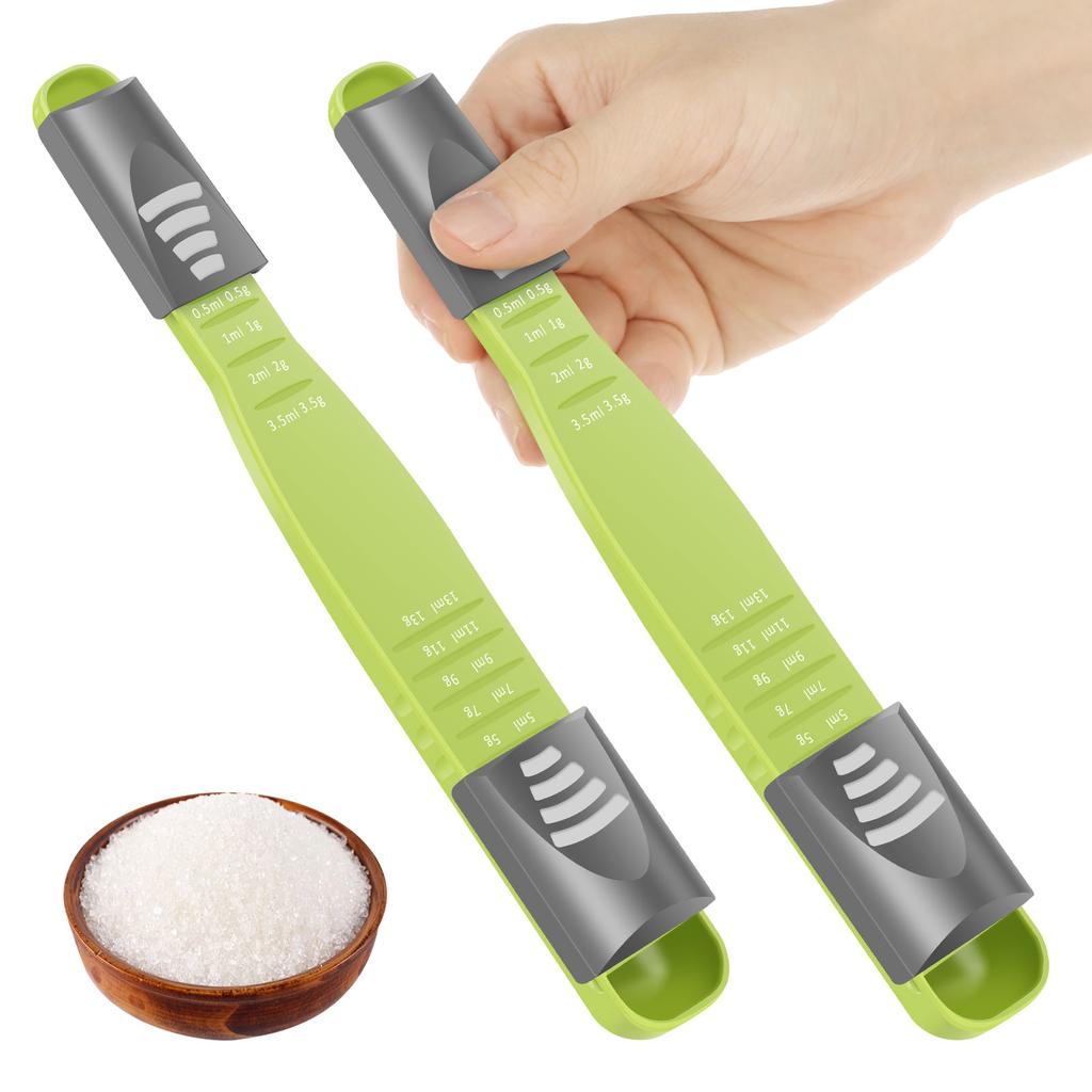 2Pcs Adjustable Measuring Spoon with Double End Scale 9 Stalls Kitchen Measuring Cup Measures Dry and Liquid Ingredients