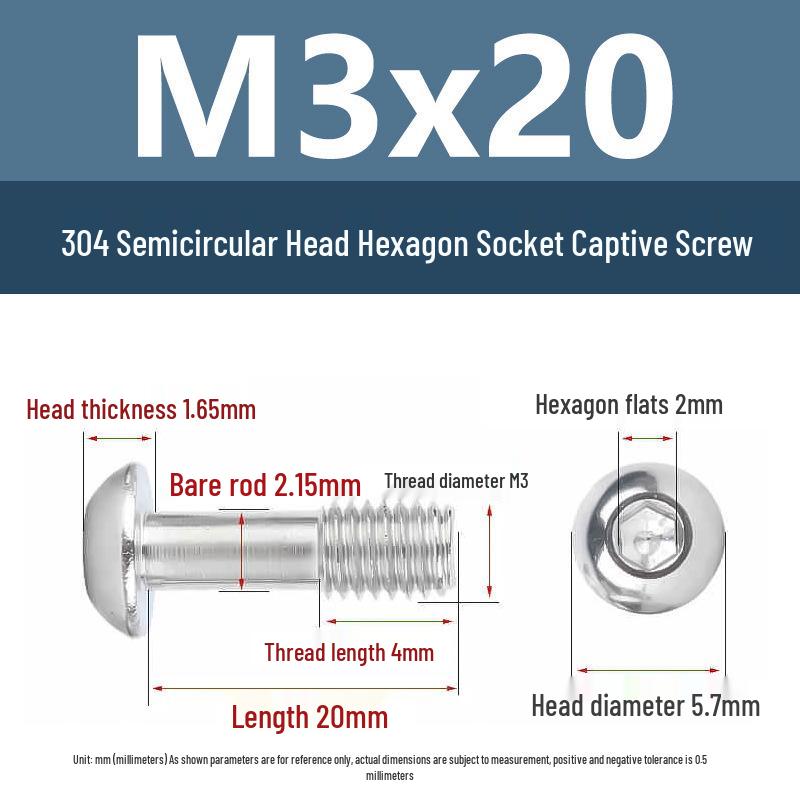 Yigu 304 Stainless Steel Anti-Loosening Hex Socket Captive Screws - M2/M3