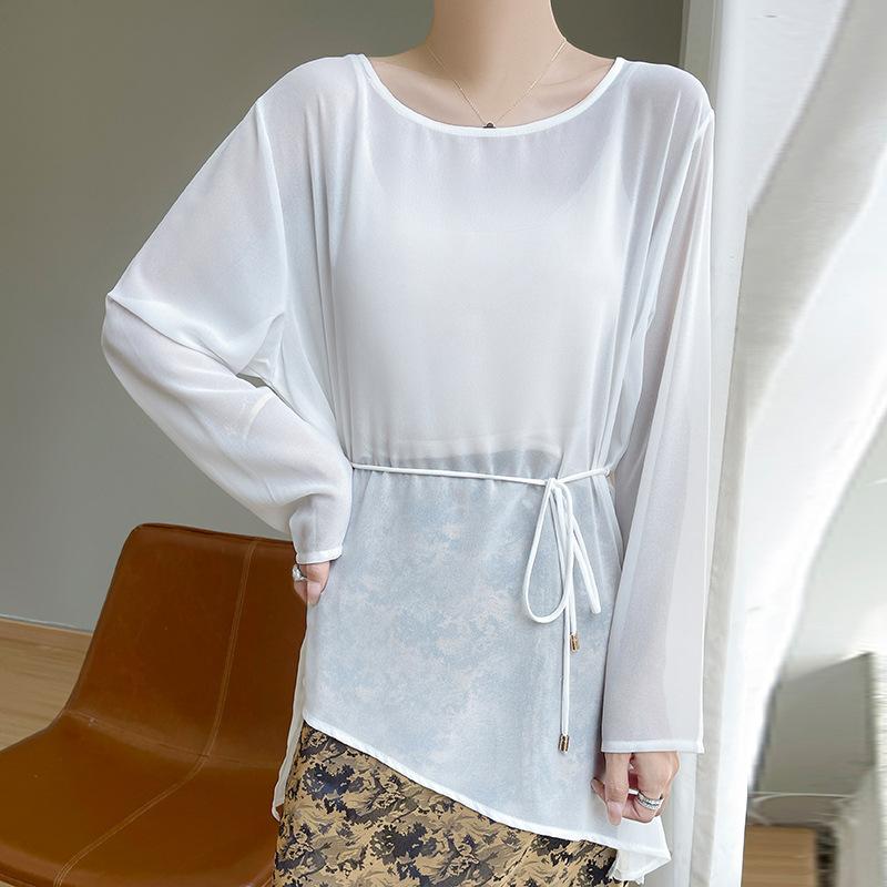 Summer New Irregular Sun Protection Clothes Stacked Lightweight Breathable All-match Slimming Long-sleeved Loose Blouse Top