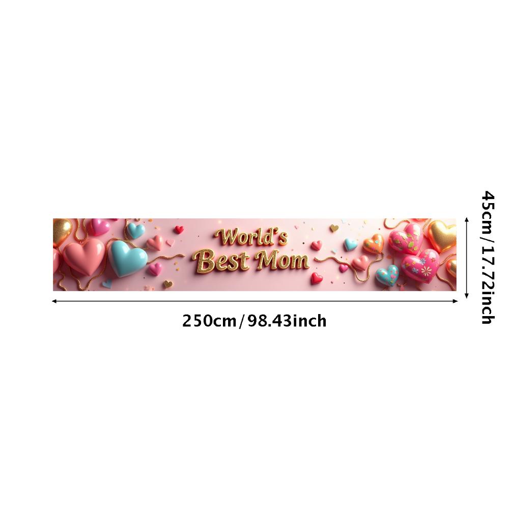 World's Best Mom Banner Heart Shaped Happy Mother's Day Party Decor Photography Background Props Family Gathering Event Backdrop