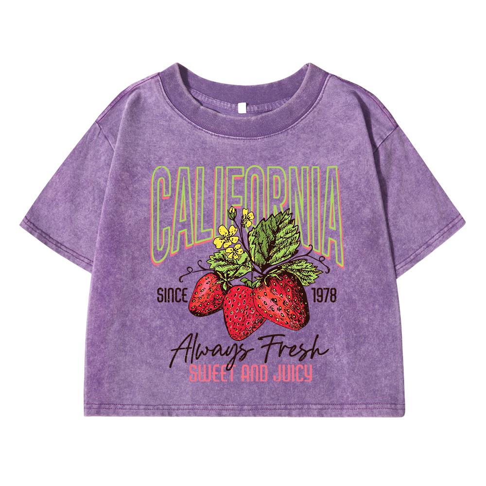 

Sweet And Juicy Strawberry Printing Female Washed Short T-Shirt Fashion Casual Tshirt Street Tops Summer Loose Clothes S