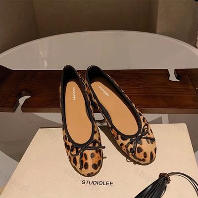 Women's Mary Jane Shoes Autumn Fashion Bow Knot Leopard Outdoor Non Slip Single Shoes Lightweight Comfort Soft Sole Casual Flats