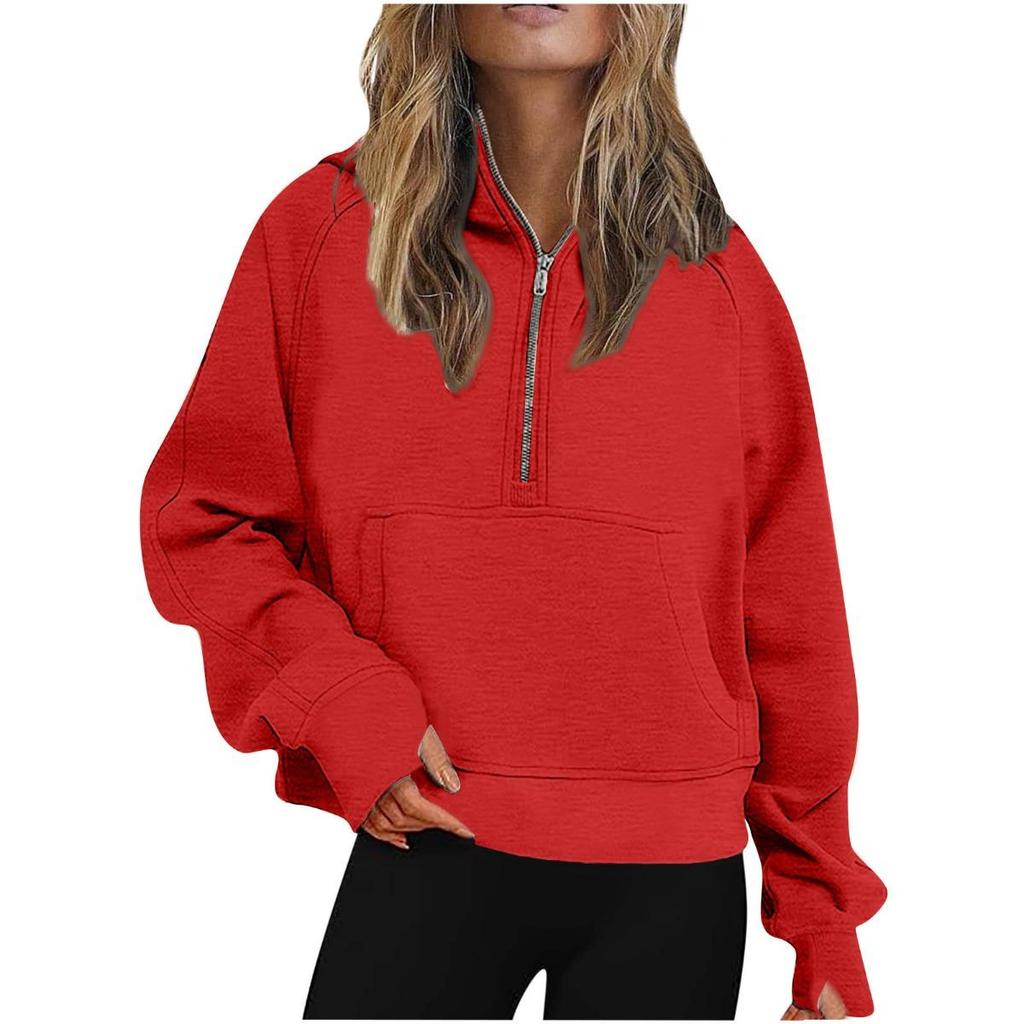 2025 Herbst Winter Neu Damen Scuba Sport Half-Zip Yoga Locker Kurz Kapuzenpullover Fleecegefüttert Sweatshirt
