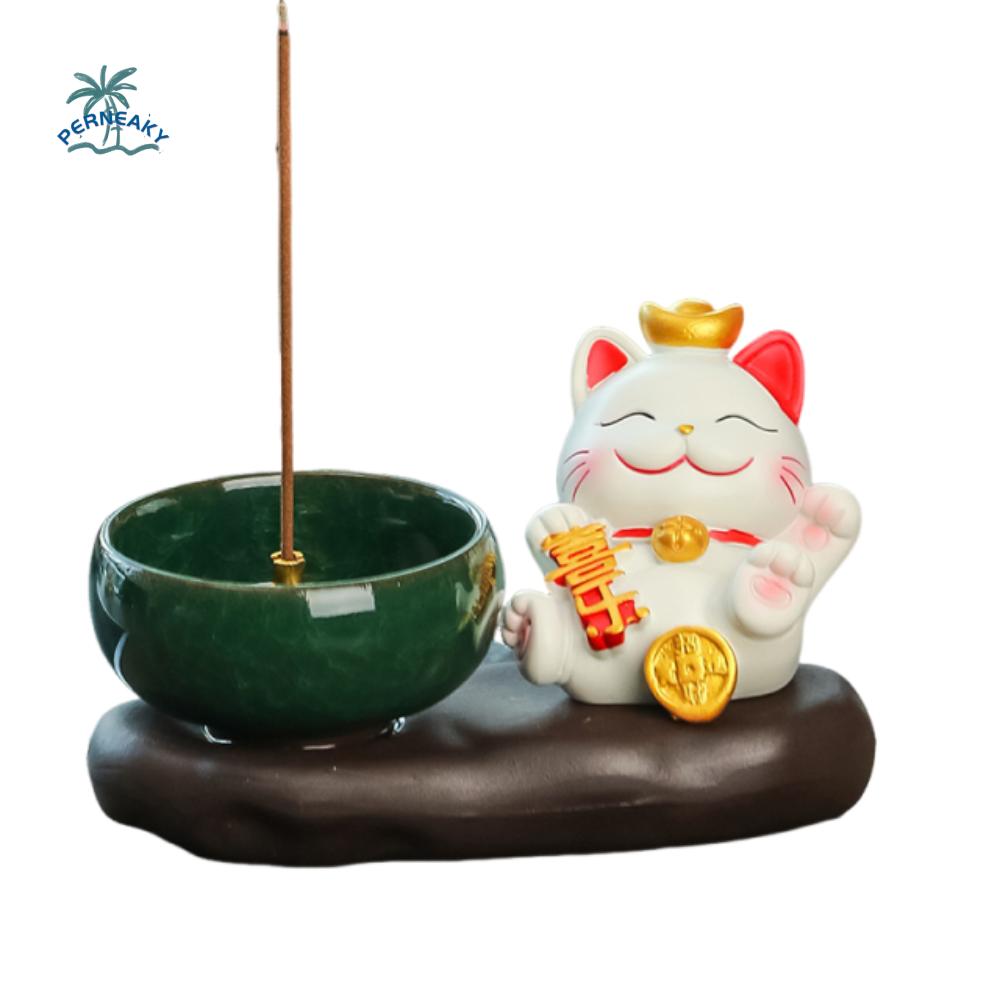 Creative Lucky Cat Incense Burner Chinese Style Traditional Aromatherapy Base Cute Cartoon Tea Table Oraments Home Decoration